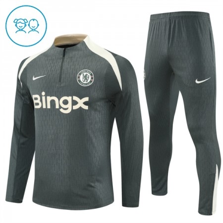 Chelsea Bambino Felpe da Allenamento 2025-26 Quarto-Zip Grigia